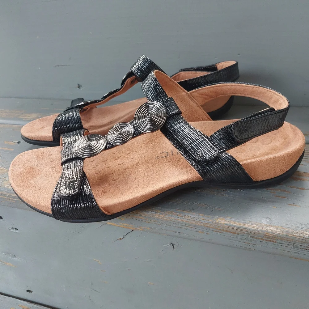 Vionic Farra II Medallions Women's Sandals Sz 8W Black Strappy Orthotic Comfort - Picture 3 of 9